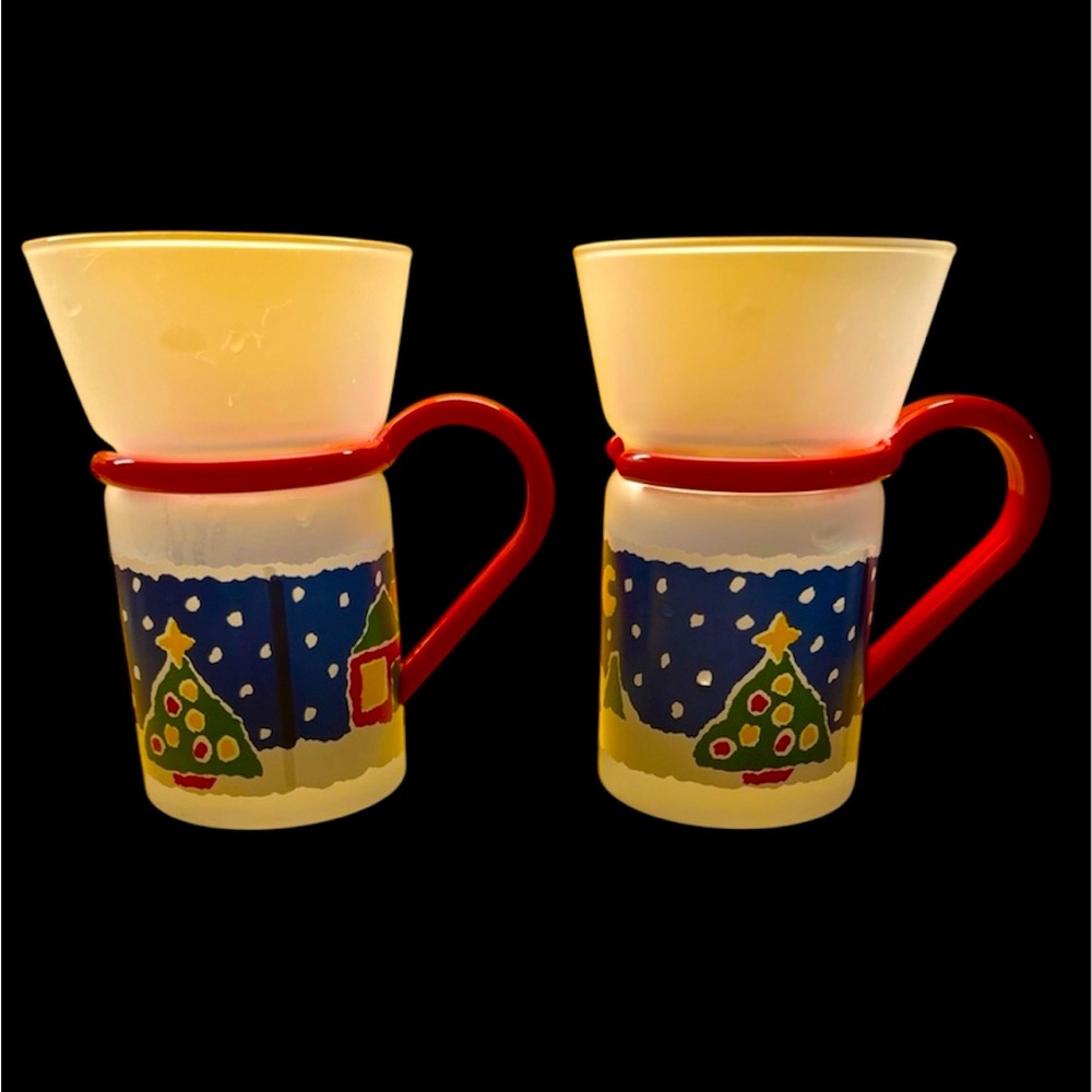 Holiday Set of 2 Frosted Glass Espresso Snowman Cups